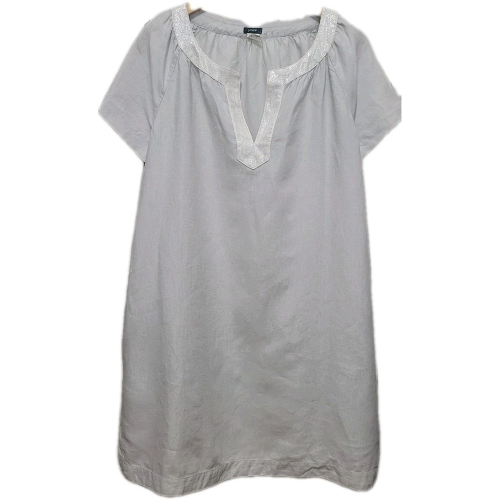 J.Crew Linen Popover Dress Grey Silver Sz 14
